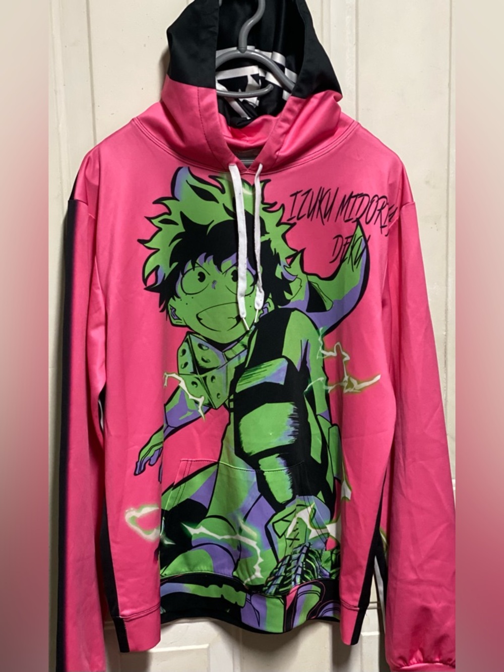 Anime Graphic Hoodie Deku Inspired Pink Black Pullover Size Large